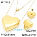 18K gold hollow heart necklace and earring set in polished stainless steel for women - Style B Gold (KS221036-KFC)