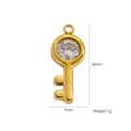 14K gold plated stainless steel key pendant with round gemstone, size 18mm by 7mm - 20 Zirconia Key