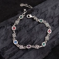 Bracelet vintage en argent avec roses et croix en cristal coloré au style punk gothique - Style Rétro Rose Croix Strass Multicolore (SL0155)