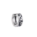 Silver stainless steel huggie earring with black vintage oil pattern and clear zircon stone - Single Piece / Steel Hollow Flower Zircon