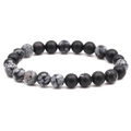 8mm snowflake obsidian stretch bracelet featuring matte natural stone beads in black and grey - Snowflake Stone