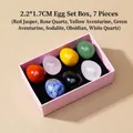 Set of 7 egg-shaped natural gemstones in a gift box, including Rose Quartz and Obsidian - 7Pcs 2cm Small Egg Stone Set (Random)