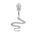 Macro shot of silver snake belly ring featuring dense white cubic zirconia inlay details - Silver White Rhinestone