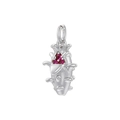Detailed view of silver fruit pendant with three red round inlaid gemstones on white background - White Gold Rose Red Zircon Dragon Fruit