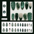 Unghie finte occhio di gatto verdi con rilievo 3D e forma a mandorla stile francese - W1970 Verde Foresta di Ghiaccio (Con Colla)