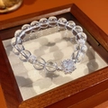 Detail of beaded crystal bracelet featuring a large square center stone and silver accents - 17# Zirconia Flower Crystal Beaded Bracelet - Gift Box