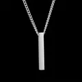 Minimalist silver vertical bar necklace in polished stainless steel for custom engraving - Silver (Curb Chain)