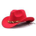 Classic red wool felt western cowboy hat with decorative ethnic style wooden beads - Red