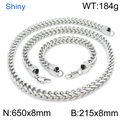 Ensemble chaîne de quille en acier argenté avec collier et bracelet 8mm fini brillant - Ensemble Couleur Acier 8mm