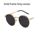 Lunettes de soleil rétro à monture ronde dorée avec verres teintés gris foncé - Monture Dorée Verres Gris
