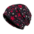 Bonnet en tricot noir avec étoiles rouges et blanches et détails troués usés - M (56-58cm) / Rouge