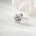 Elegant snowflake cartilage earring in silver with gray gemstone and cubic zirconia - Advanced Gray Snowflake (Single Piece) (A-897)