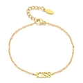Gold KISS bracelet featuring pink beads and adjustable extension chain on white background - Pink (SL1757)
