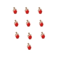 Detailed view of ten red enamel strawberry pendants with gold leaves for DIY jewelry making - 4# Strawberry Style