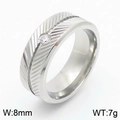 Men's 8mm stainless steel feather ring with round zircon inlay in silver finish - US 8 / Silver