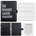 Black leather A5 100 day envelope challenge binder for cash budgeting and savings - Savings Challenge Set / Black