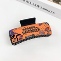Gothic Halloween hair claw clip featuring Happy Halloween print and festive icons - Halloween #8 - Rectangle