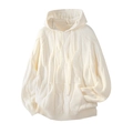Oversized cream white cable knit hoodie for women with a cozy loose fit and kangaroo pocket - S / White