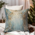 Blue fantasy arch cushion cover with gold vines and flowers for Christmas home decor - TQDS68-9(Dreamy Architectural Arch)