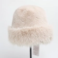 Premium thickened faux fur Mongolian bucket hat for women in cream beige, winter style - M (56-59cm) / Khaki