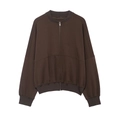 Chaqueta casual marrón chocolate con cremallera, cuello redondo acanalado y corte holgado - S / Tops / café