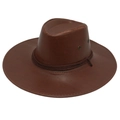 Deep brown faux leather western cowboy hat with wide brim and woven decorative band - M(56-58cm) / Khaki