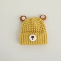 Knitted baby winter hat in bright yellow with cute bear ears and a round face patch - 44-48cm(8M-2Y) / Yellow Bear Ears