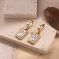Elegant gold huggie earrings with rectangle clear zircon pendants on natural stone - Clear