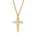 Golden stainless steel necklace featuring a tree of life cutout within a cross pendant - Gold
