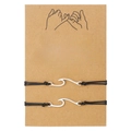 Matching wave charm bracelets with black braided cords and silver accents on a gift card - Wave (ZJ13933) / Set of 2
