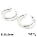Silver double hoop titanium steel earrings measuring 27x2mm and weighing 7g - Steel Color (KE113904-KFC)