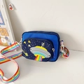 Kids blue crossbody bag with cartoon UFO space design and rainbow adjustable strap - Blue