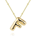 Polished 18K gold balloon letter F pendant necklace with beaded stainless steel chain - Letter F - Gold