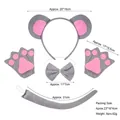 Set costume da topo grigio con cerchietto orecchie, guanti, farfallino e coda lunga - Set da 4 Pezzi (Con Guanti) / Grigio