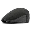 Herringbone flat cap for men with dark gray and light gray patchwork panels - M (56-58cm) / Black and White