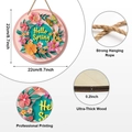 Floral Hello Spring round wooden door sign with 22cm diameter and rustic jute rope - 3D Pink Orange Floral Butterfly Style (Style I)