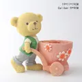 Vaso per piante succulente in resina orso giallo con carrello di fiori, 19x11x19 cm - Orso con Carriola