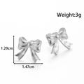 Silver bow knot titanium steel stud earrings, 1.47cm width with matte brushed finish - YE-069-Silver