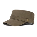 Berretto cadet in cotone lavato kaki scuro con trama vintage e bottone metallico - Verde Militare