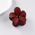 Pince à cheveux florale rouge foncé mat avec contours noirs et design à 5 pétales - Fleur Mate / Rouge Foncé