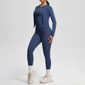 Conjunto de yoga de 3 piezas con chaqueta, sujetador deportivo y mallas azul bruma - S / Azul Marino
