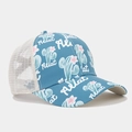 Dettaglio del cappellino trucker azzurro con stampe di cactus e rete bianca traspirante - Stampa Cactus Blu Chiaro (Colore n. 14)