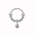Gedetailleerd beeld van zilveren neusring met druppelvormige zirkonia hanger - 1.2*8 / Zilver