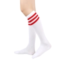 White knee-high cotton socks with three red stripes on top for a sporty school girl look - One Size / White with Red Stripes