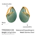 Detailed specs of green resin and gold stainless steel earrings with precise dimensions - Green Marble Style (YYE025415-GN)