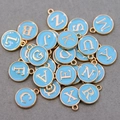 Set of 26 light blue enamel round letter charms with gold plating for DIY jewelry making - Alphabet Set (DY147) / Set of 26 / KC Gold Lake Blue Enamel