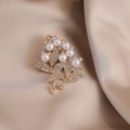 Golden lily of the valley brooch with white pearls and sparkling crystals on silk - 420# Big Grape