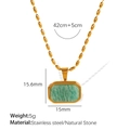 Gold stainless steel rice bead chain necklace with green natural stone pendant and measurements - Gold/Green Natural Stone