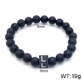 Black lava and onyx stone beaded bracelet with letter L accessory, 8mm beads - Letter L Style (KB122534-Z) / 8mm