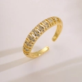 Gold plated geometric open ring with cubic zirconia stones in minimalist design - Adjustable Open / Striped Micro-pave Style (13287)